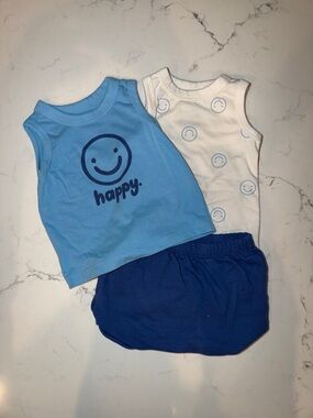 Cat & Jack Blue and White Smiley Kids Matching Set